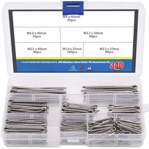 340-Pieces 6 Sizes 304 Stainless Steel Cotter Pin Clip Key Fastner Fitting Assortment Kit for Automotive, Mechanics,  Garage, Power Equipment, , , Lawn Mower, Small Engine Repair