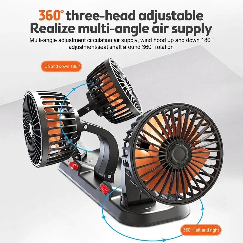 Car Fan 360° Adjustable 3 Head Air Fan Automotive Electric Fan USB/12V/24V Fan 2 Speeds Car Silent Fan for Home Desk Office&Car Car Fan 360° Adjustable 3 Head Air Fan Automotive Electric Fan USB/12V/24V Fan 2 Speeds Car Silent Fan for Home Desk Office&Car