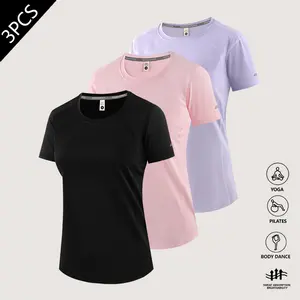 3 Pack Women's Athletic Short Sleeve T-Shirts, Breathable Crew Neck Tops, Ice Silk Quick Dry Casual Jogging Tees for Running, Workout & Yoga