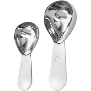 2-Pack Coffee Scoop, Premium 18/8 Stainless Steel Coffee Scoop, 2-Piece Set with Short Handle (1 Tablespoon and 2 Tablespoons) Coffee Measuring Scoop, Suitable for Ground Coffee, Tea, and Powder