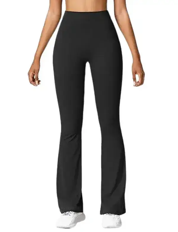 YEOREO Women's Plain Scrunch Flare Leggings - High-Waist, V-Back, Butt-Lifting, 31.5" Wide-Leg, Machine Washable Compression Athleisure Fitness Bottoms for Gym, Yoga, Gym Yoga Wear