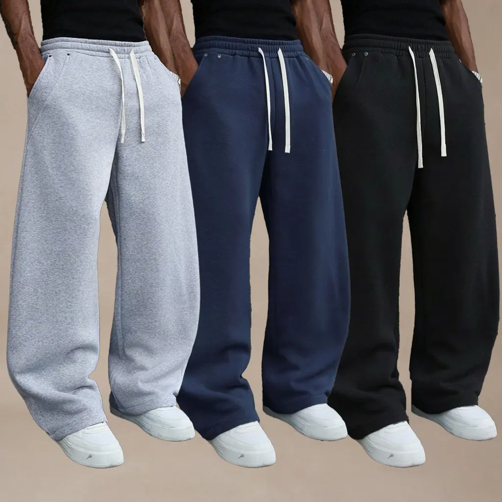 Men’s Polyester Loose-Fit Long Joggers, Casual Athletic Knitted Pants with Elastic Waist, Soft Comfortable Studded Bottoms for Winter Yoga, Basketball (Multiple Size Options)