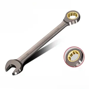 Dual-Purpose Quick Ratchet Wrench - Automatic Two-Way, Double-Ended Open-Ended Torx Tool in Durable Metal with Golden Accents for Efficient Tightening and Loosening
