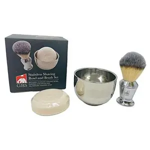 G.B.S Stainless Shaving Soap Bowl, Synthetic Stainless Brush, Luxurious Classy Modern Finish, 3 Pieces Aftershave Foam