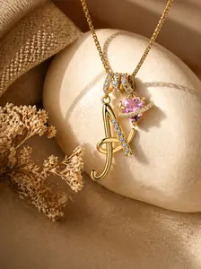 HIPUNK 18K Gold Gold Initial Necklace A-Z for Women, Personalized Letter Pendant with Pink Heart Charm, Dainty Cute Jewelry Gift for Her, Romantic Necklace for Girlfriend Daughter tiktokshopspringglowup outdoorfun
