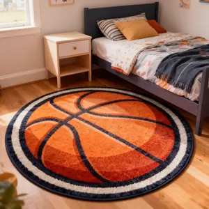 A passionate basketball-shaped round carpet, reading game area, room home decoration, bedroom bedside blanket, football non-slip thickened study swivel chair, trendy personalized non-slip floor mat, Polyester Rug