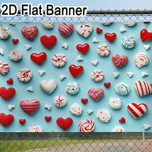 2D flat banner, 1pcValentine’s Day Red White Heart Candies Decor, Sweet Party Swirled Striped Candy Arrangement for Festive Celebration Backdrop