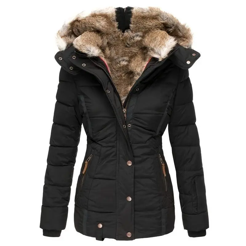 Women's Hooded Puffer Coat - Casual Long Sleeve Duck Down Parka for Winter, Warm and Comfortable Outdoor Jacket