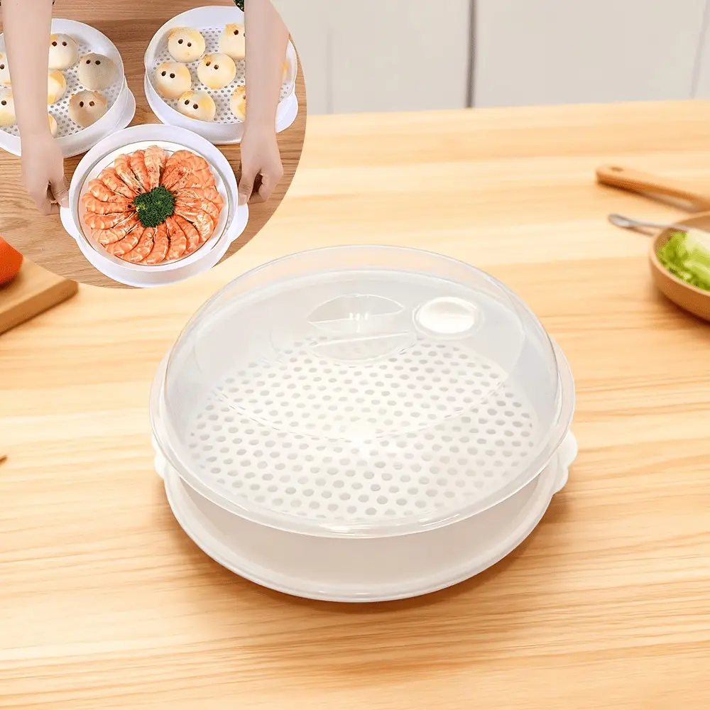 Portable Microwave Steamer with Lid - 1pc Multi-Layer Plastic Steaming Tray, Reusable Food Container, Camping Hiking Outdoor Camp Kitchen Cooking Utensil