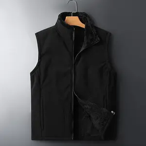 Solid Color Stand Collar Vest with Fleece Lining Casual Black Fleece Vest - Soft Lining for Extra Warmth