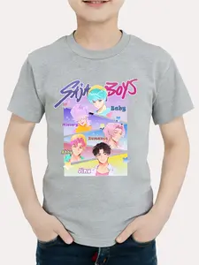 K-Pop Demon Hunters Boy T-Shirt Saja Boys Cartoon Print, Soft Skin-Friendly Casual Daily Wear, Fitted Short Sleeve Tee