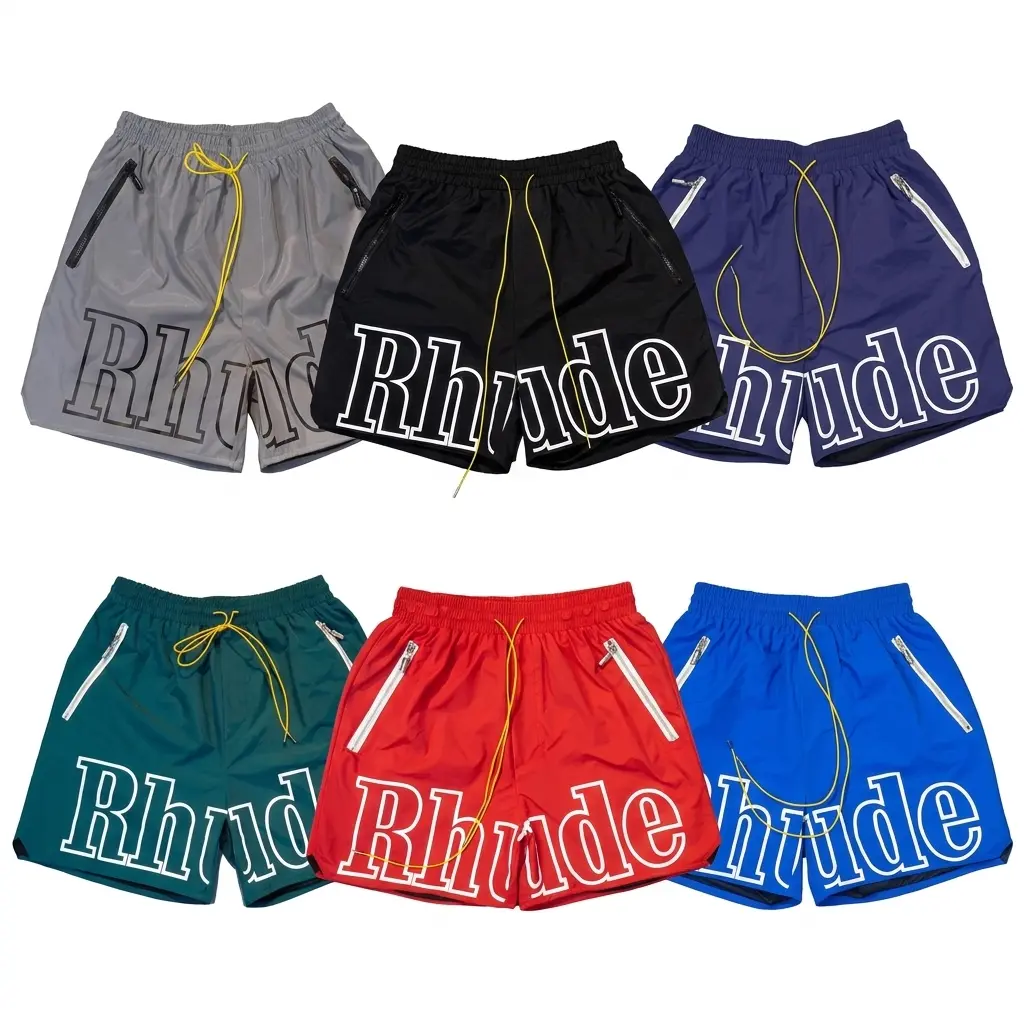 Rhude Letter Logo 3M Reflective Athletic Shorts, Unisex Casual Beach Shorts