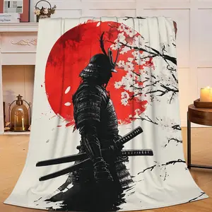 Japanese Samurai Blanket Japan Warrior Decor Throw Blanket Gifts for Girls Boys Super Warm Soft Plush Lightweight Fleece Flannel Winter Bedding Blankets for Kids Adults Women Men 50"X40"