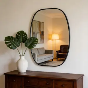 24x36 in Black Metal Framed Oval Vanity Bathrrom Mirror for Wall