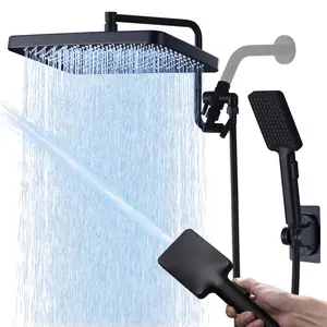 13 inch shower head, with hand-held spray combination, high-pressure waterfall shower head, with 12 inch adjustable extension arm, brass shower shunt (matte black)