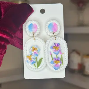 Pink and blue flower earrings