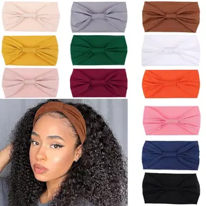 NEW  Wide Headbands Fashion Knotted Headband For Headband Ladies Bohemian Style Women Non Slip Head Wraps Sport Yoga Workout Turbans Pure Color Hair for Girls Accessories (Solid Color)