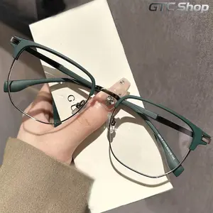 Unisex Simple Square Semi-rimless Eyeglasses, Fashion Decor Eyewear, Stylish Lightweight Frames for Men Women Office Student Daily Casual Wear #summervibes