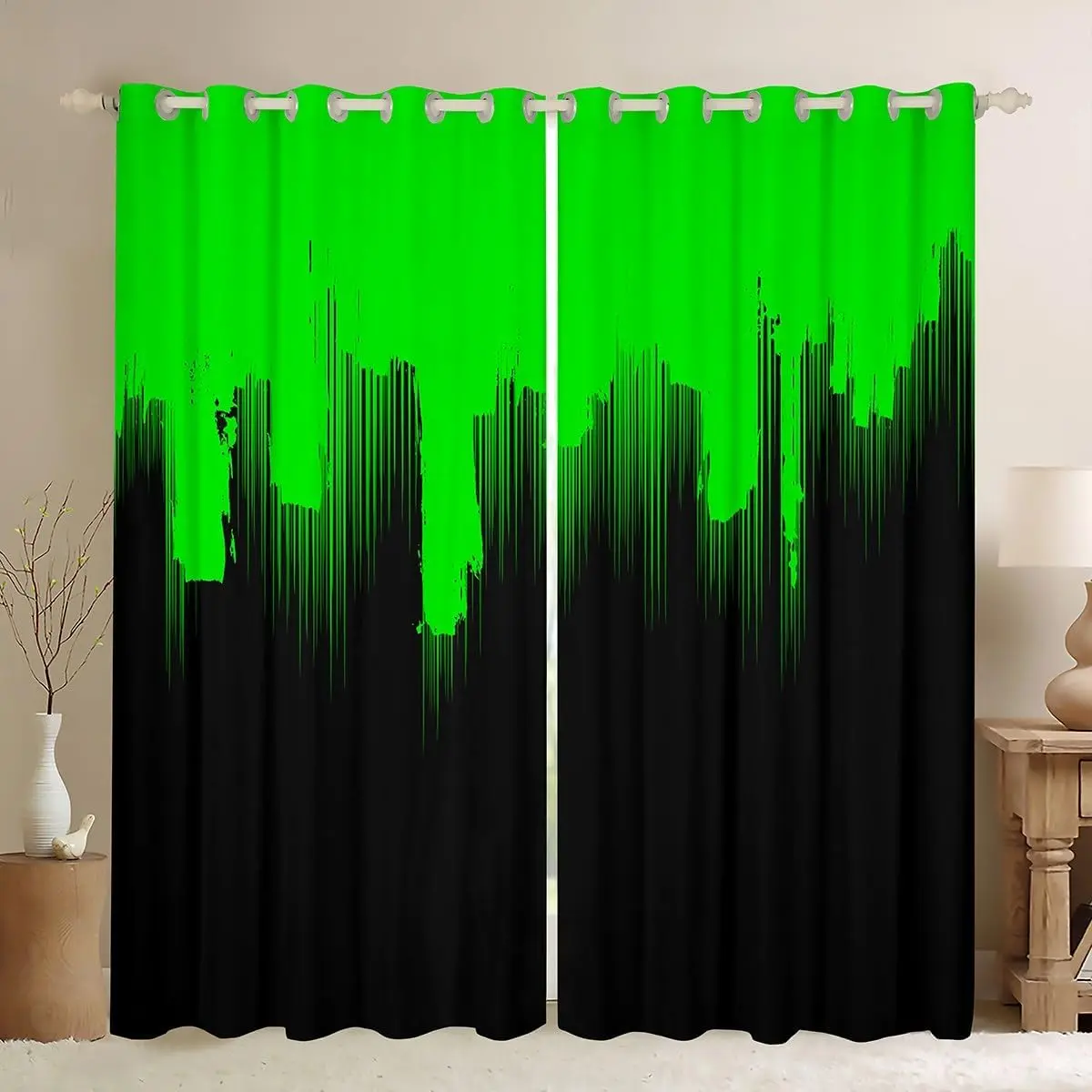 Feelyou Grommet Curtains - 2-Panel 42x63 in Velvet Ombre Stripe Color Blocking Darkening Drapes, Modern Abstract Window Treatments for Bedrooms