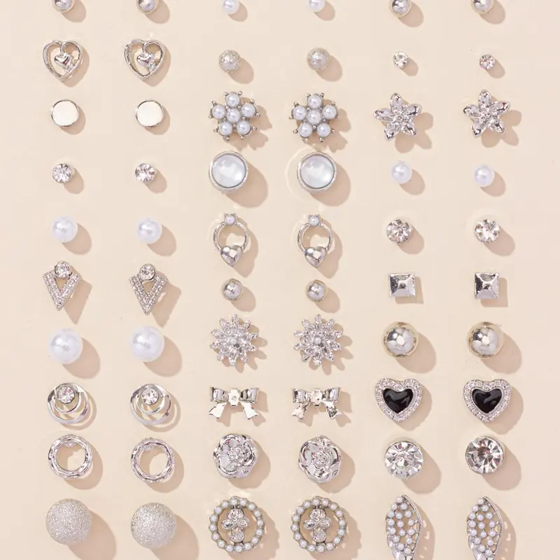 Women's Elegant Rhinestone Decorated Stud Earrings, Bow & Heart Shaped Fine Stud Earrings, Fashion Stud Earring Jewelry for Women & Girls, Casual Earrings Set, Stud Earring Pack, Fashionable Jewelry Accessories