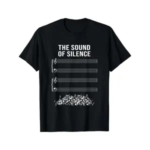 Power of Silence marching band pattern T-shirt - Black casual round-neck T-shirt, featuring musical symbols and drum designs, suitable for all seasons for comfort, adult regular fit, casual T-shirt | Round-neck shirt | Cotton shirt