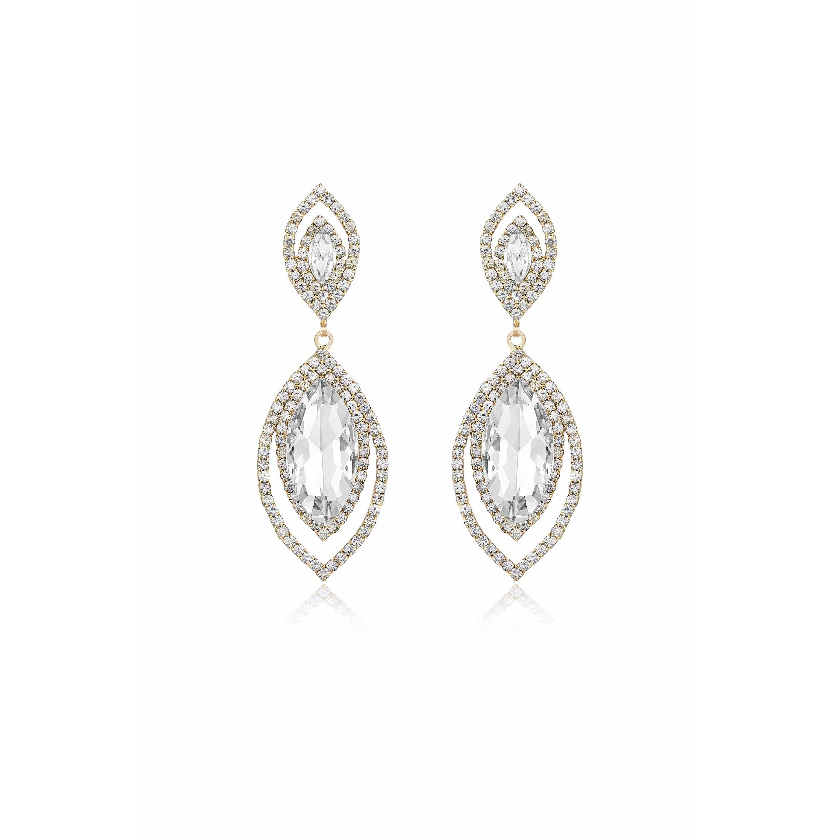 Ettika Timeless Crystal Dangle Earrings 18K Gold on Brass with Glass Element 2.85 inches Length Lobster Clasp for Adults