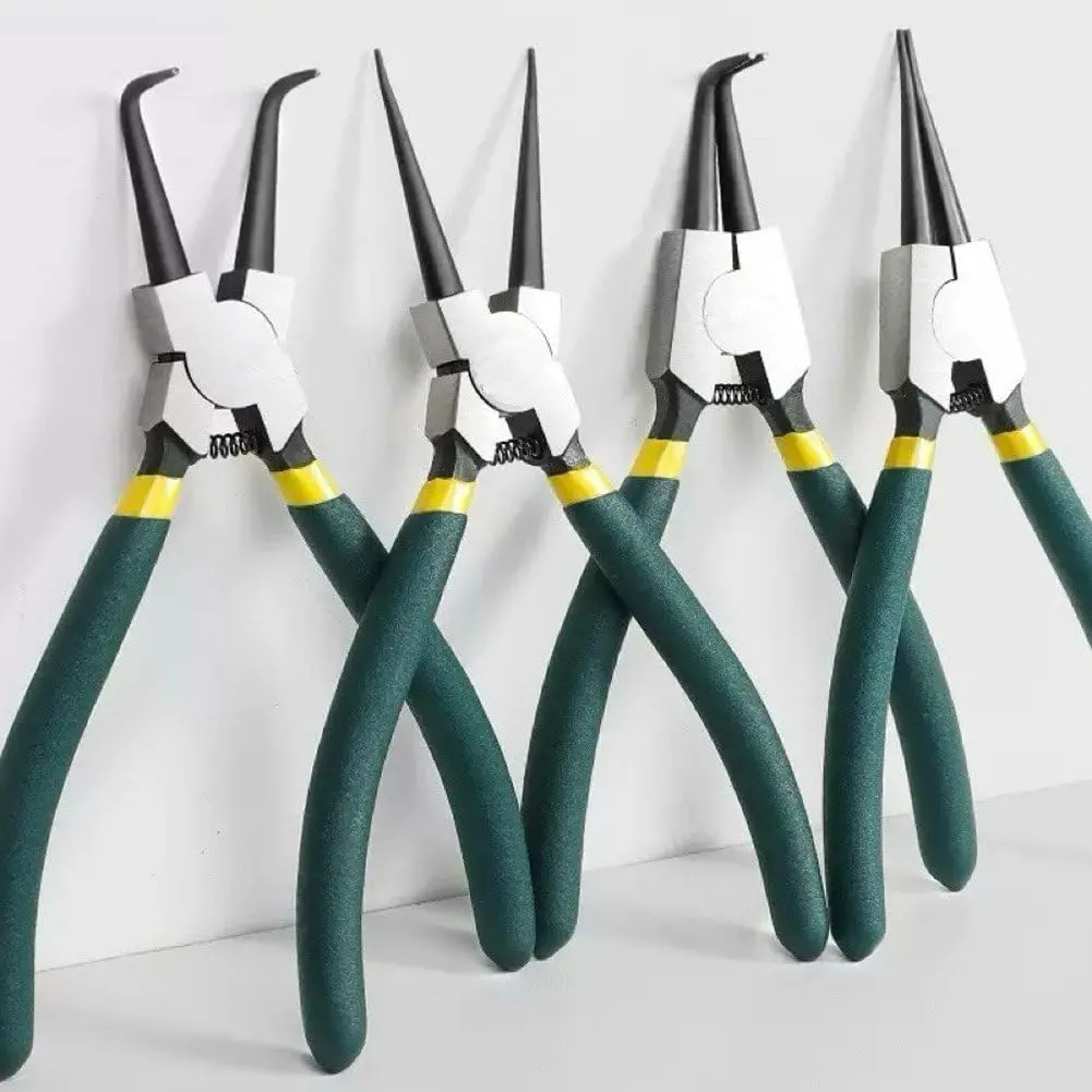 4 PCS 7-in Heavy-Duty Self-Adjusting Snap Ring Pliers Set, Hardware Lock Ring Tool with Straight/Bent Tips, Compact Storage Box Tool Box, Convenient to Carry for Assembly, Comfortable for Long-Term Use Portable