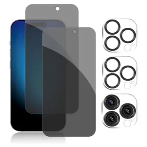 Privacy Screen Protector, 2 Counts Full Coverage Anti-Spy Tempered Glass Protective Film with 2 Counts Camera Lens Protector for iPhone 16 Series, Smartphone Accessories for iPhone 11 12 13 14 15 Pro Max, Screen Protector