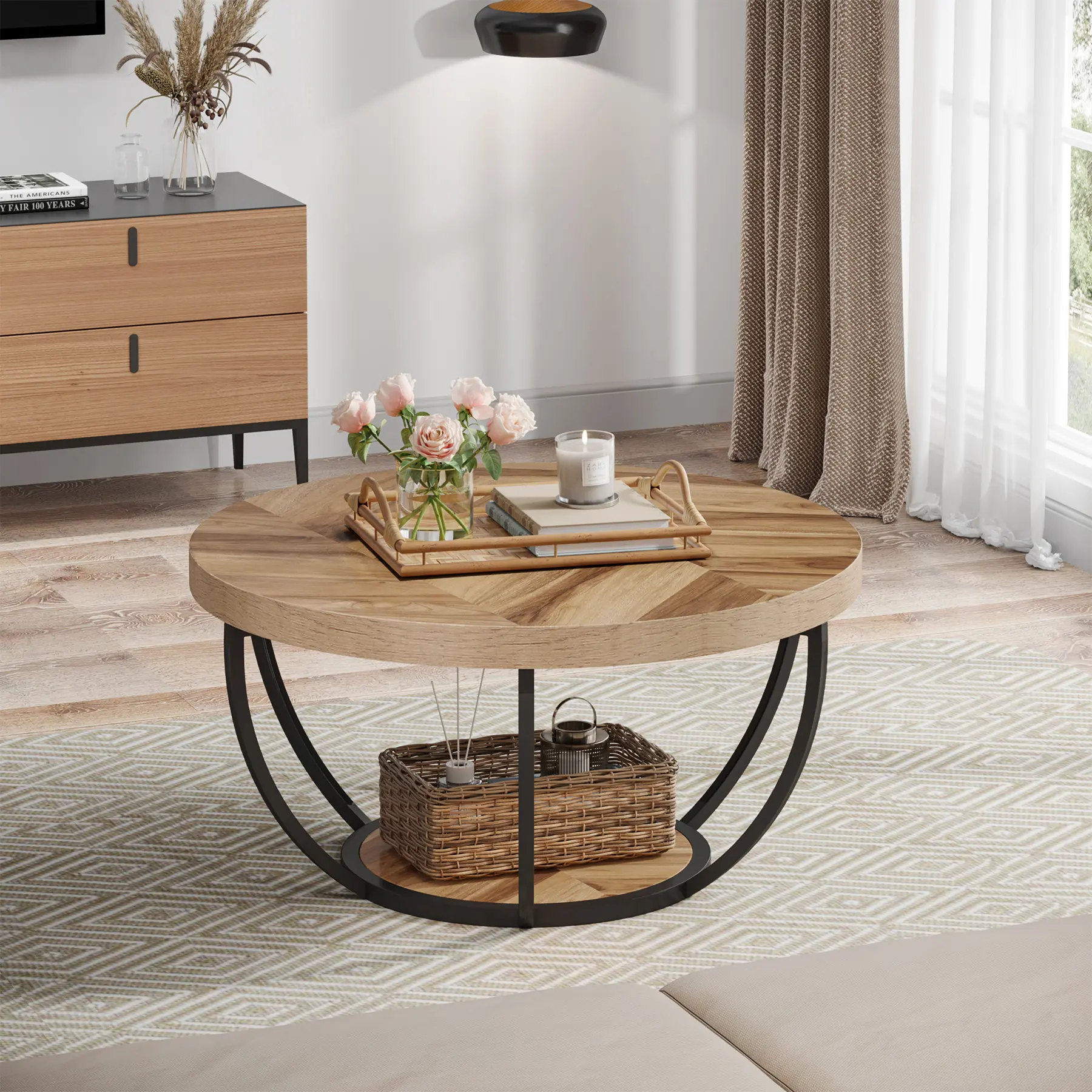 Tribesigns Farmhouse Coffee Table, 47" Rustic Wood Coffee Table with Storage Shelf for Living Room, 2-Tier Large Rectangle Cocktail Table, Tea Table Living Room, 2 Feets