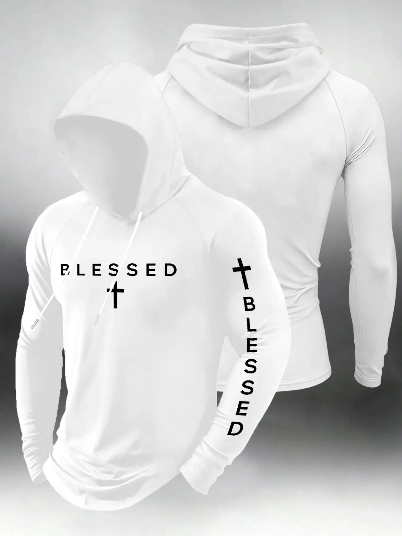 Men’s "Blessed" Cross Print Slim‑Fit Hoodies, Religious Faith‑Based Long Sleeve Athletic Hooded Tops, Urban Gym Fitness Athletic Streetwear Outfits#BlessedCrossHoodie #FaithBasedStreetwear #SlimFitAthleticHoodie #ReligiousGymWear #TikTokFasGift.
