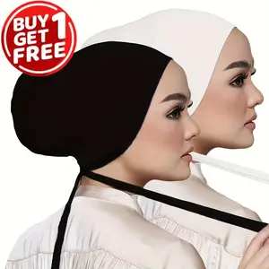 2pcs/set Elegant Solid Color Tid Back Undercaps - Soft, Breathable, Elastic, Sun Protective Modal Head Caps for Women - Inner Hijab Caps for Daily Wear, Outdoor Activities, and Religious Observance