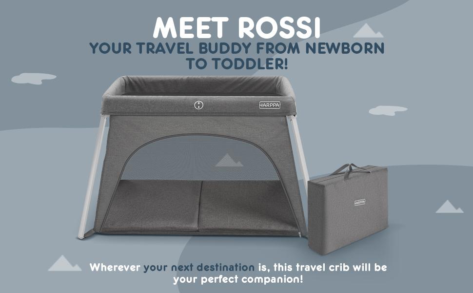 HARPPA Foldable Travel Crib & Playard, Portable Playpen with Mattress, Double Layers Bassinet for Baby & Toddlers, No Assembly Pack & Play Play Yard, Baby Items