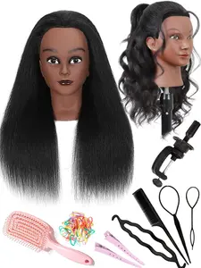 16 Inch 100% Real Hair Mannequin Head, Training Head Manikin for Cosmetology, Hairdresser Practice, Braiding & Styling with Clamp Stand