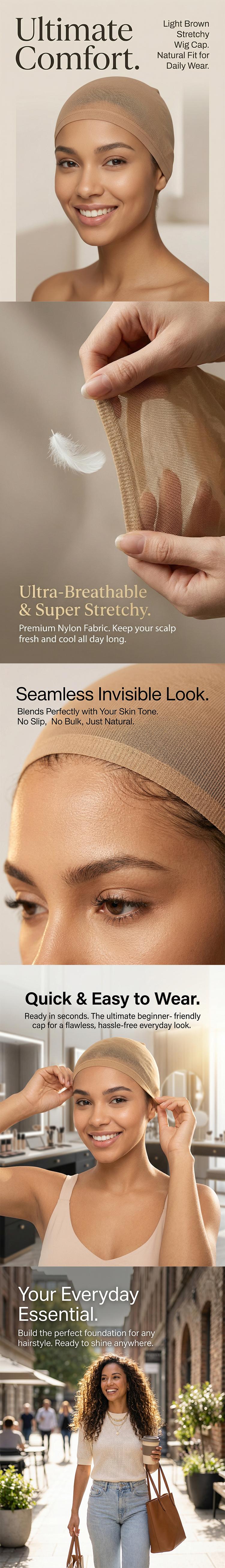 IFLY 3 Packs / 6 Sets Light Brown Stocking Wig Caps Stretchy Nylon Wig Caps for Women