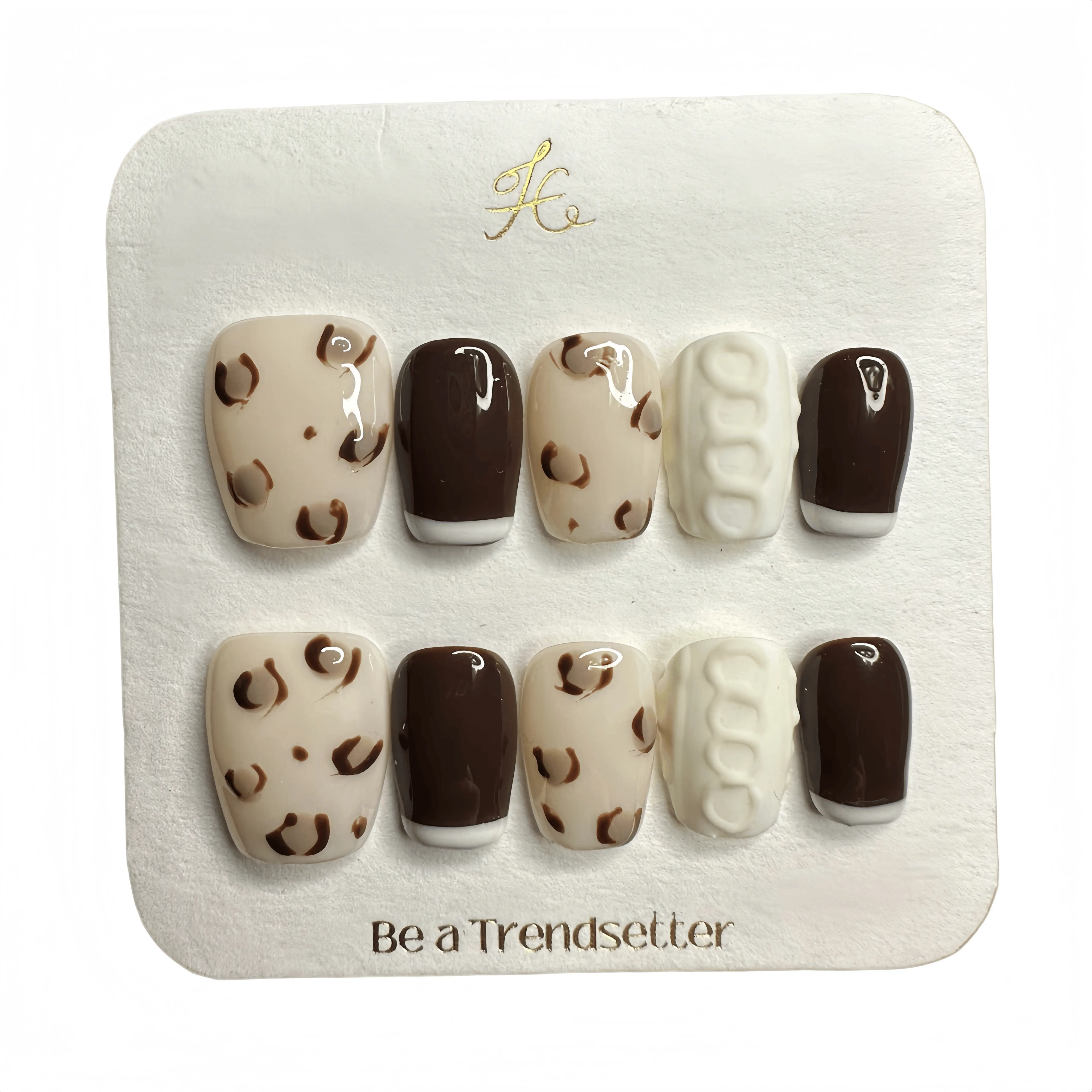 Y8 Contrasting Color Cow Handmade Nail Art with Reusable Almond Press Press-On Glossy Acrylic Nail and False French Tip nail  polish french tip nail Handmade Coffin Almond Press-On Nail Kit