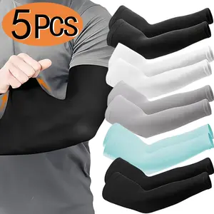 5 Pairs Cooling Compression Arm Sleeves, Breathable UV Protection, Elastic Quick-Dry Fabric, Unisex Outdoor Sports,