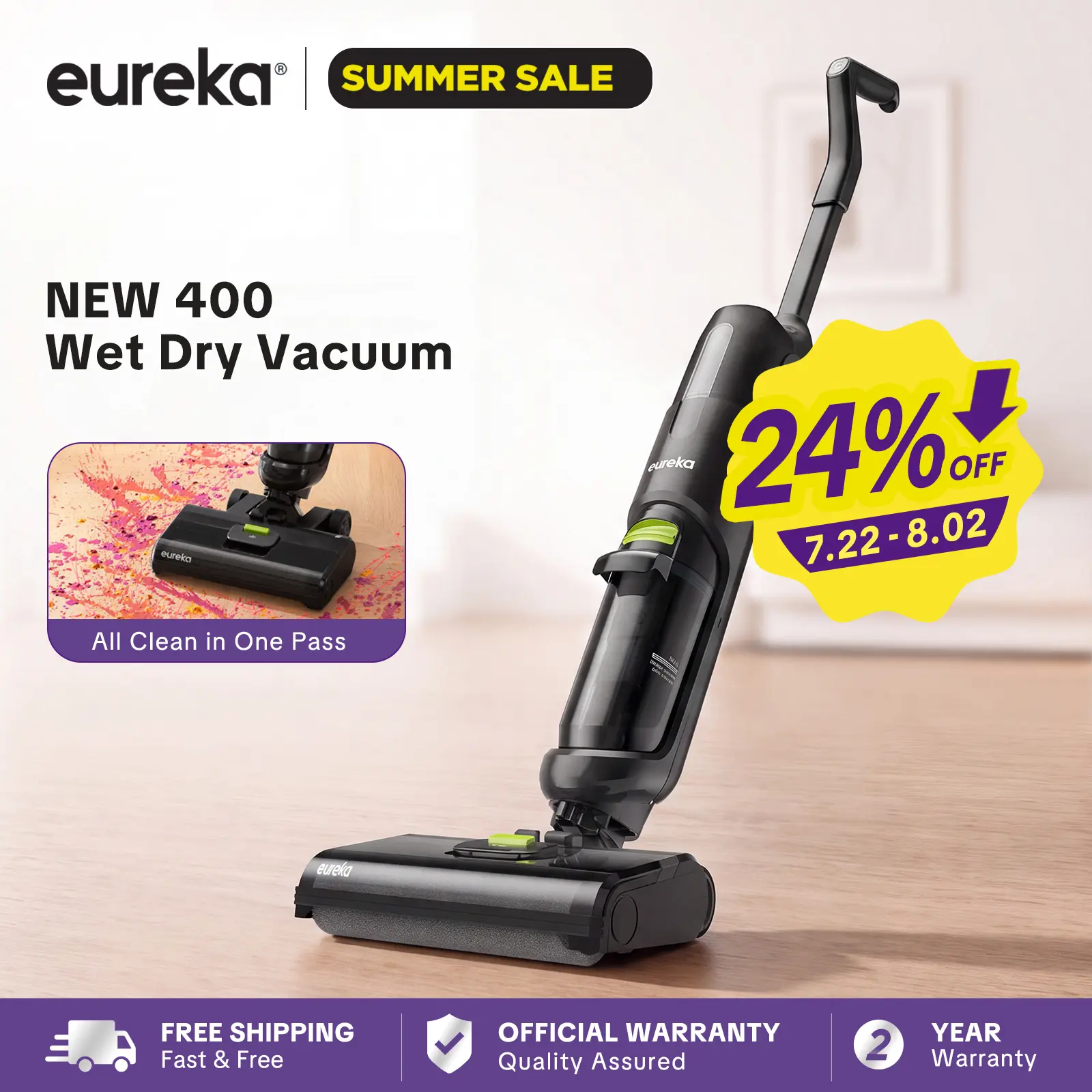 Eureka NEW400 Cordless Wet-Dry Hard Floor Cleaner - 2-in-1 Cordless Vacuum Mop, Self-Propelled, Self-Cleaning, Multi-Surface, Sticky Mess Cleaning, Durable Household Vacuum & Floor Care Appliance, DealsForYouDays