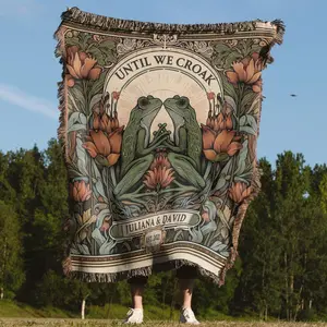 Frog Couple Tapestry | Personalized Anniversary Gift Custom Name Tapestry Woodland Blanket Woven | Cottagecore Wedding Gift For Couple Gift