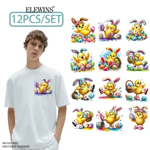 12 Adorable Easter Chick Iron-On Transfer Patches, Cute Flower Decals for T-Shirts, Clothing, Bags, Pillowcases DIY Decorations