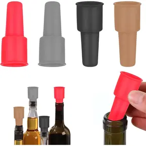4 Pack Wine Stoppers Soft Silicone Bottle Sealer with Grip Top Reusable Beer Beverage Bottle Cover Wine Saver for Keeping Wine Champagne Fresh