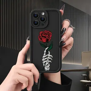 Featuring a Skull And Rose Design Phone cases Case Compatible with iPhone 17 Pro Max 16 16e 15 14 Plus 13 12 Mini 11 Air X XS Pattern TPU Lens Protection Durable Soft Cover Valentine's Day Gift 2D printing