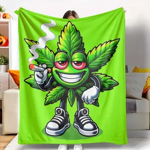Funny Leaf Flannel Blanket Cartoon Character Printing UltraSoft and Cozy Durable Warmth Perfect for Sofa Couch Camping Hiking Travel and Gifts