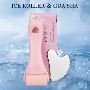 2pcs Ice Roller for Face and Gua Sha Facial Tool Set, Reduces Puffiness, Relieves Migraines, Skin Care Tools, Self Care Gift for Women