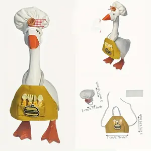 1 Set of 7-Inch Mini Desktop Goose Costume - Chef Outfit, Mini Porch Goose Costume, Fits 7-Inch Goose Statue, Cute Chef Goose Apparel, Fun Design, Desktop Decoration, Outdoor Yard Art Decor, Suitable for Indoor/Outdoor Use, A Set of Cute Ch