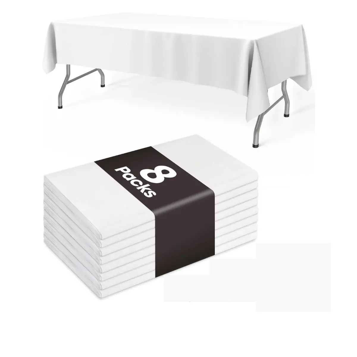 8 Pack White Disposable Plastic Tablecloths, 54 x 108 Inch PEVA Rectangle Table Covers for Parties, Dining Tables, Picnics and Events