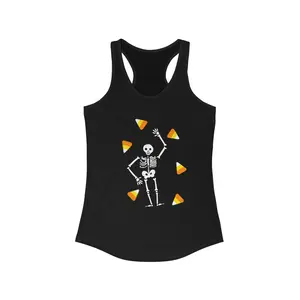 Slightly Subtle Halloween Skeleton Racerback Tank, Cute Spooky Workout Top, Fitness Apparel, Fall Clothing, Candy Corn Graphic Shirt