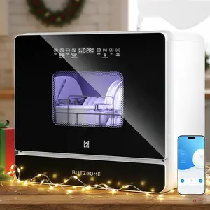 WiFi Countertop Portable Mini Dishwasher, Smart 9 Programs,167℉ High-Temp, Hot Air Drying, Air Refresh, 360° 3 Spray, 24H Timing, LED Light, 5.2L Built-in Water Tank for Apartments RVs