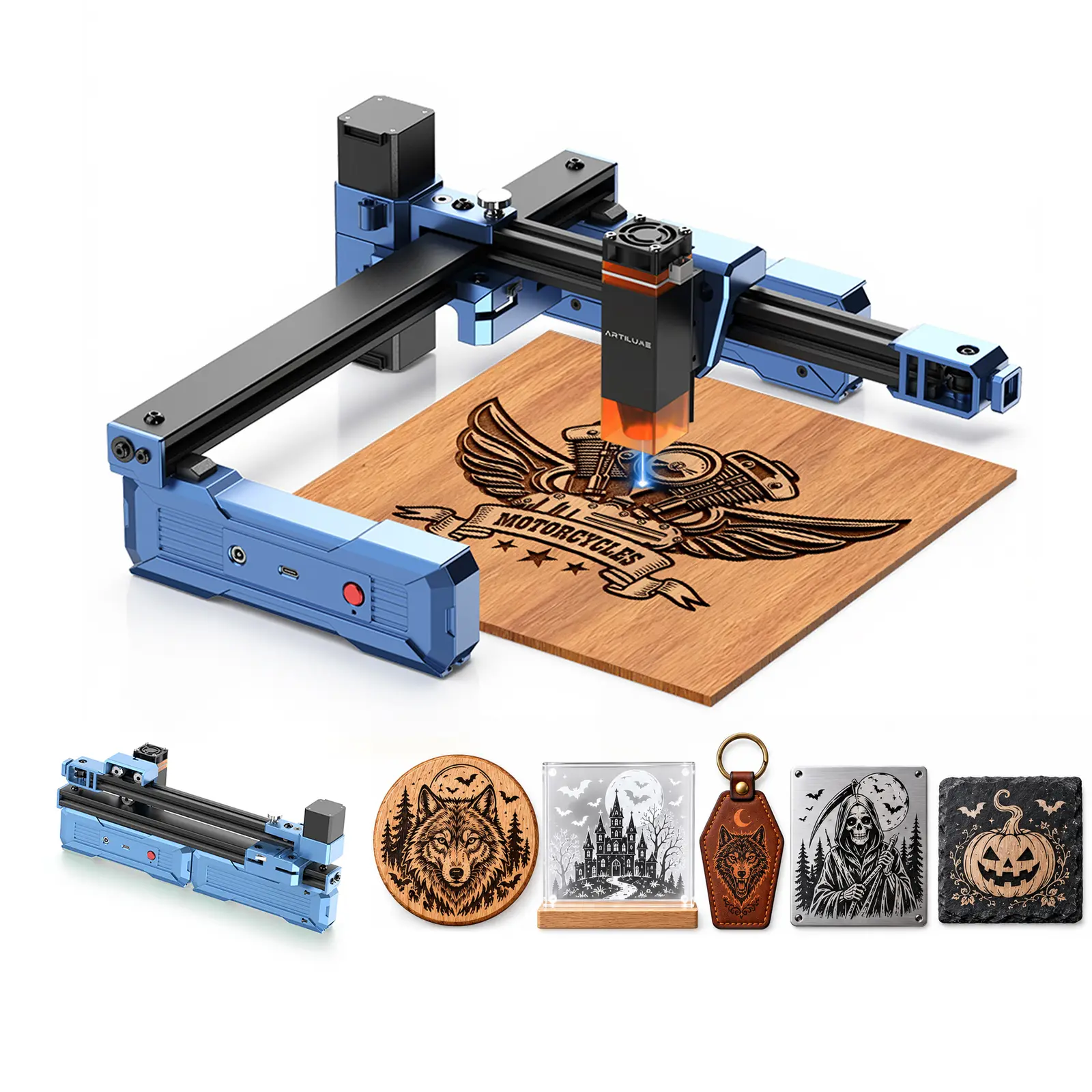 Artilume T1 Portable Laser Engraving Machine - Beginner-Friendly, Foldable, Compact, No-Setup, Pre-Calibrated, High-Precision Basics Tool for Wood, Leather, Acrylic, Metal, DIY Crafts, Gifts for Men, Home DIY Gadgets