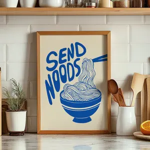 Blue Ramen Noodles Wall Art For Kitchen Decor Send Noods Print For Dining Room Products Aesthetic Kitchen Decor