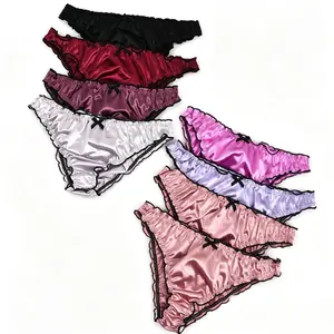 Women's 8-Pack Low Rise Cute Satin Panties, Silky Soft Breathable Briefs, Elastic Waist with Ruffled Trim, Skin-Friendly Everyday Comfy Wear, Comfort Fit S-XL, Elegant Womenswear,SummerVibes